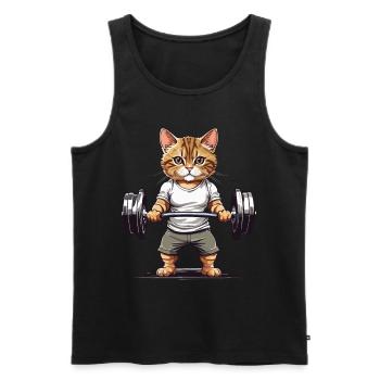 Entraînement musculaire Chat Athlète Fitness - Débardeur bio Premium Homme - noir - Devant - Michal (187cm)