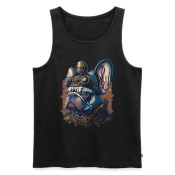Retro French Bulldog Steampunk Dog - Men's Premium Organic Tank Top - black - Front - AI Model Male 178 light (178cm)