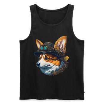 Viktorianischer Steampunk Corgi Hund Design - Männer Premium Bio Tank Top - Schwarz - Vorne - AI Model Male 178 light (178cm)