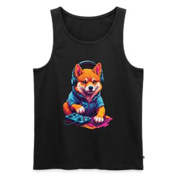 Gaming Shiba Dog Nerd with Retro Controller - Men's Premium Organic Tank Top - black - Front - Michal (187cm)