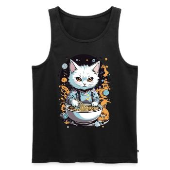 Cat Loves Ramen Noodle Soup Aesthetic Design - Men's Premium Organic Tank Top - black - Front - Michal (187cm)