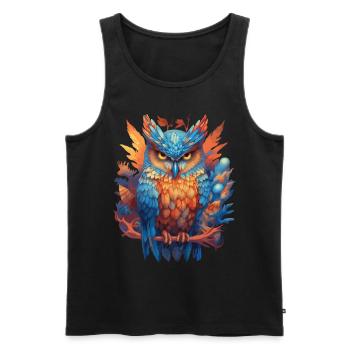 Owl Bird Nature Flowers Mystical Colorful Art Motif - Men's Premium Organic Tank Top - black - Front - Michal (187cm)