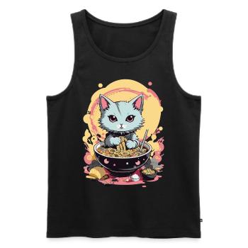 Chat Ramen Japon Esthétique pastel - Débardeur bio Premium Homme - noir - Devant - Michal (187cm)