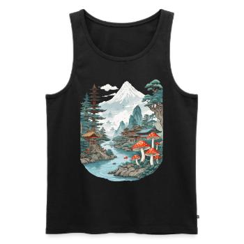 Vintage Mushroom Landscape Japan Aesthetic Design - Men's Premium Organic Tank Top - black - Front - AI Model Male 178 light (178cm)