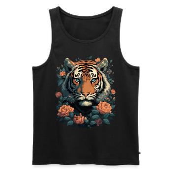 Tigre, Tête de tigre, Fort, sauvage, fierté, Brave, Royal, - Débardeur bio Premium Homme - noir - Devant - AI Model Male 178 light (178cm)