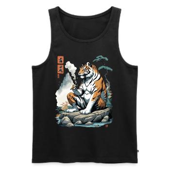 Ukiyo-E Tiger Berg Asiatische Kunst Streetwear - Männer Premium Bio Tank Top - Schwarz - Vorne - AI Model Male 178 light (178cm)
