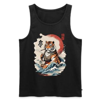 Ukiyo-E Tiger Japan Wave Streetwear Artwork - Men's Premium Organic Tank Top - black - Front - Michal (187cm)