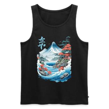 Oeuvre rétro japonaise Ukiyo-e Fujiyama - Débardeur bio Premium Homme - noir - Devant - AI Model Male 178 light (178cm)