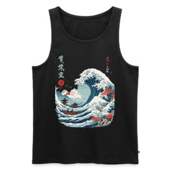 Japonais Kanagawa Wave Vintage Ukiyo-E - Débardeur bio Premium Homme - noir - Devant - AI Model Male 178 light (178cm)