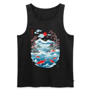 Aesthetic Koi Carp Japan Vintage Streetwear - Men's Premium Organic Tank Top - black - Front - AI Model Male 178 light (178cm)