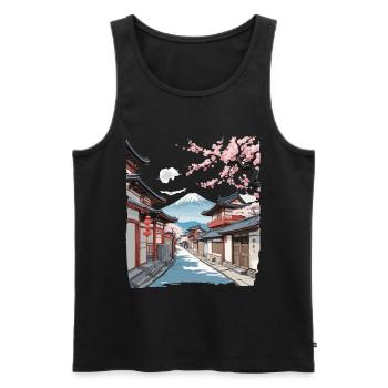 Japon Vintage Streetwear Street Fleurs de cerisier - Débardeur bio Premium Homme - noir - Devant - Michal (187cm)