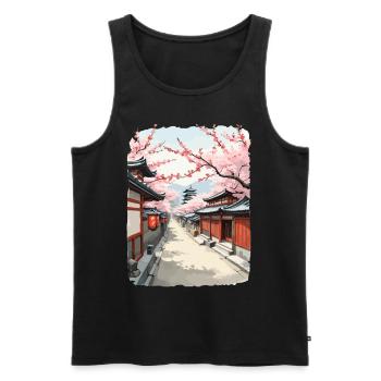Fleurs de cerisier Japon Streetwear Street Art Design - Débardeur bio Premium Homme - noir - Devant - AI Model Male 178 light (178cm)