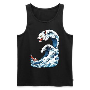 Katzen Welle Ukiyo-E Vintage Japan Streetwear - Männer Premium Bio Tank Top - Schwarz - Vorne - Michal (187cm)