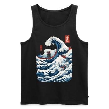 Vintage Japon Ukiyo-E vague Streetwear Design - Débardeur bio Premium Homme - noir - Devant - AI Model Male 178 light (178cm)