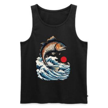 Poisson Ukiyo-E Japon pêcheur pêche Design Vintage - Débardeur bio Premium Homme - noir - Devant - Michal (187cm)