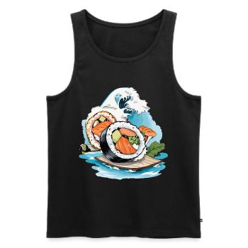 Sushi Retro Japan Ukiyo-E Wave Streetwear Style - Men's Premium Organic Tank Top - black - Front - AI Model Male 178 light (178cm)