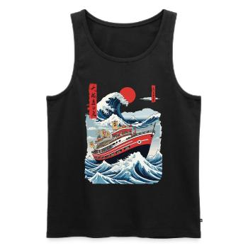 Ukiyo-E Fischerboot Meer Welle Japan Streetwear - Männer Premium Bio Tank Top - Schwarz - Vorne - Michal (187cm)