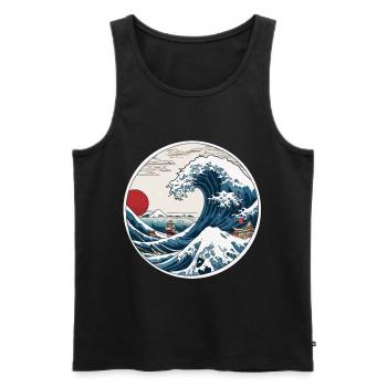 Ukiyo-E Waves Japan Vintage Streetwear - Men's Premium Organic Tank Top - black - Front - AI Model Male 178 light (178cm)