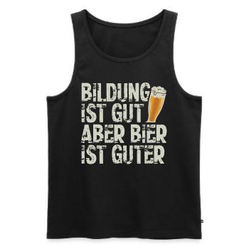 Funny Beer Saying: Education Good, Beer Better - Men's Premium Organic Tank Top - black - Front - Michal (187cm)
