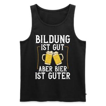 Funny Beer Saying: Education Good, Beer Better - Men's Premium Organic Tank Top - black - Front - Michal (187cm)