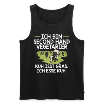 Funny Cow Grill Shirt Second Hand Vegetarian - Men's Premium Organic Tank Top - black - Front - Michal (187cm)