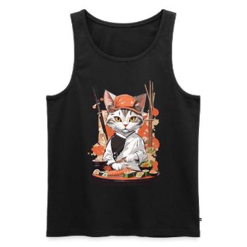Kawaii Sushi Master Cat Japon Esthétique alimentaire - Débardeur bio Premium Homme - noir - Devant - Michal (187cm)