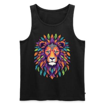 Animal Lion Mandala de plumes - Débardeur bio Premium Homme - noir - Devant - Michal (187cm)