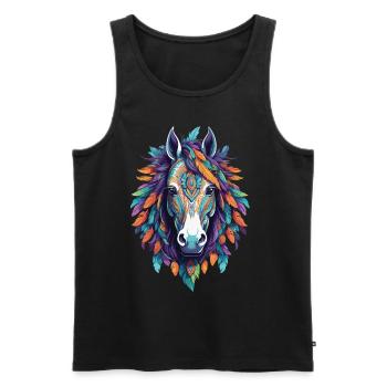 Spirituelles Pferd Mandala Kunstwerk - Männer Premium Bio Tank Top - Schwarz - Vorne - AI Model Male 178 light (178cm)