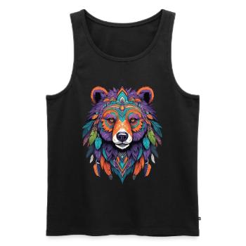 ours Mandala plumes Design ésotérique - Débardeur bio Premium Homme - noir - Devant - Michal (187cm)