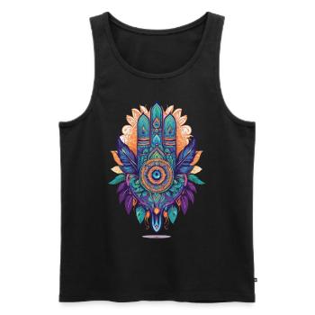 Hamsa Hand Spiritual Mandala Feathers Design - Men's Premium Organic Tank Top - black - Front - AI Model Male 178 light (178cm)