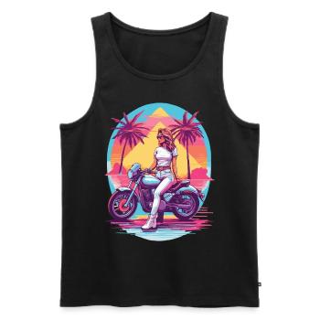 Retro Synthwave Biker Motorrad Design - Männer Premium Bio Tank Top - Schwarz - Vorne - AI Model Male 178 light (178cm)