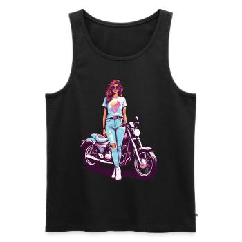 des années 80 vintage moto motards fille Design - Débardeur bio Premium Homme - noir - Devant - Michal (187cm)