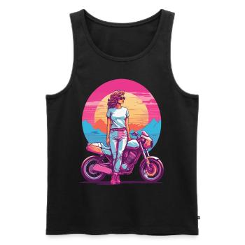 Rétro Synthwave Moto Motard Biker Girl Style - Débardeur bio Premium Homme - noir - Devant - Michal (187cm)