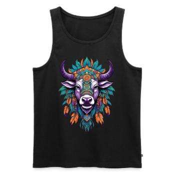 Kuh Spirituelles Mandala Design - Männer Premium Bio Tank Top - Schwarz - Vorne - AI Model Male 178 light (178cm)