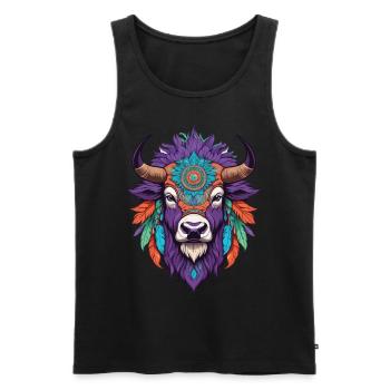 Bison Spiritual Mandala Dream Catcher Design - Men's Premium Organic Tank Top - black - Front - Michal (187cm)