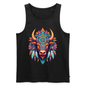 Conception de mandala du Taureau avec des éléments spirituels - Débardeur bio Premium Homme - noir - Devant - Michal (187cm)