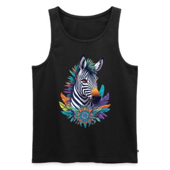 Conception de Mandala zèbre avec des symboles spirituels - Débardeur bio Premium Homme - noir - Devant - AI Model Male 178 light (178cm)