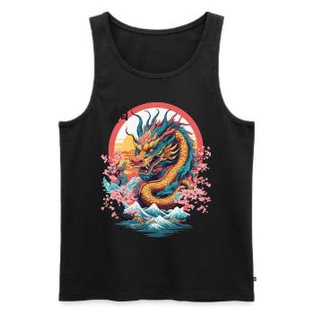 Design de dragon japonais streetwear esthétique - Débardeur bio Premium Homme - noir - Devant - Michal (187cm)