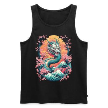 Japanese Dragon Cherry Blossom Aesthetic Design - Men's Premium Organic Tank Top - black - Front - AI Model Male 178 light (178cm)