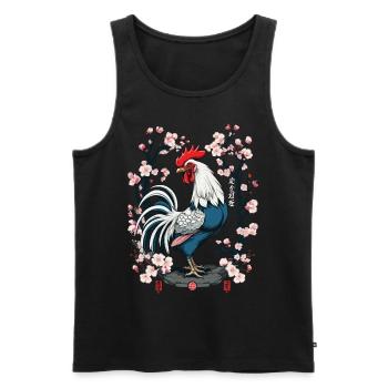 Asian Rooster Cherry Blossoms Aesthetic Design - Men's Premium Organic Tank Top - black - Front - AI Model Male 178 light (178cm)
