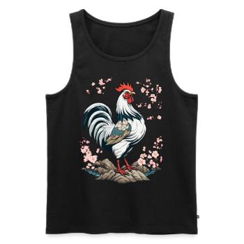 Japanese Rooster Cherry Blossoms Aesthetic Design - Men's Premium Organic Tank Top - black - Front - AI Model Male 178 light (178cm)