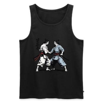 Samouraï Photo Ukiyo-E Rétro Vintage Streetwear - Débardeur bio Premium Homme - noir - Devant - Michal (187cm)