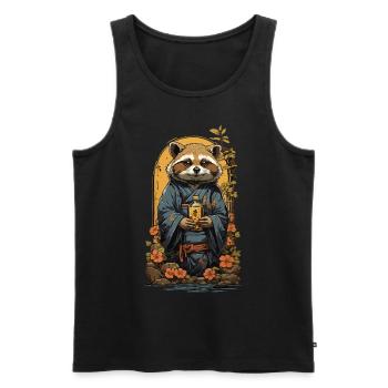 Cute Raccoon Dog Japanese Sake Vintage Art - Men's Premium Organic Tank Top - black - Front - AI Model Male 178 light (178cm)