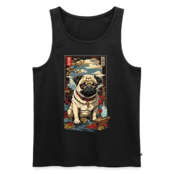 Pug Dog in Vintage Japan Sake Art - Men's Premium Organic Tank Top - black - Front - AI Model Male 178 light (178cm)