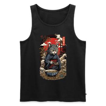 Funny Cat Mange Soupe De Nouilles Japonaises Ramen - Débardeur bio Premium Homme - noir - Devant - Michal (187cm)