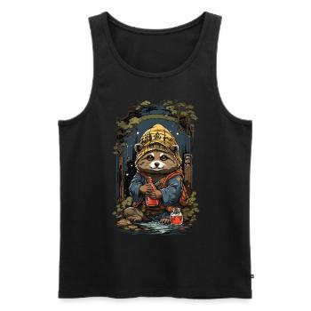 Raccoon Dog Japanese Sake Vintage Japan Art - Men's Premium Organic Tank Top - black - Front - AI Model Male 178 light (178cm)