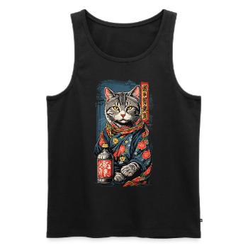 Chat dans le saké japonais affiche Art Vintage - Débardeur bio Premium Homme - noir - Devant - AI Model Male 178 light (178cm)