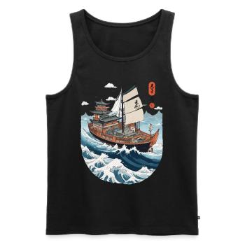 Japanese Art Aesthetic Captain Sailboat - Men's Premium Organic Tank Top - black - Front - Michal (187cm)