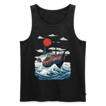 Japan Retro Ukiyo-E Aesthetic Captain Sailboat - Men's Premium Organic Tank Top - black - Front - Michal (187cm)