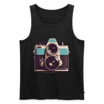 Appareil photo vintage esthétique rétro appareil photo - Débardeur bio Premium Homme - noir - Devant - Michal (187cm)